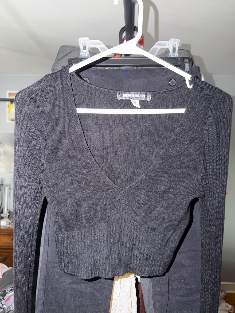 Women’s Black V-Neck Ribbed Sweater with Bell Sleeves